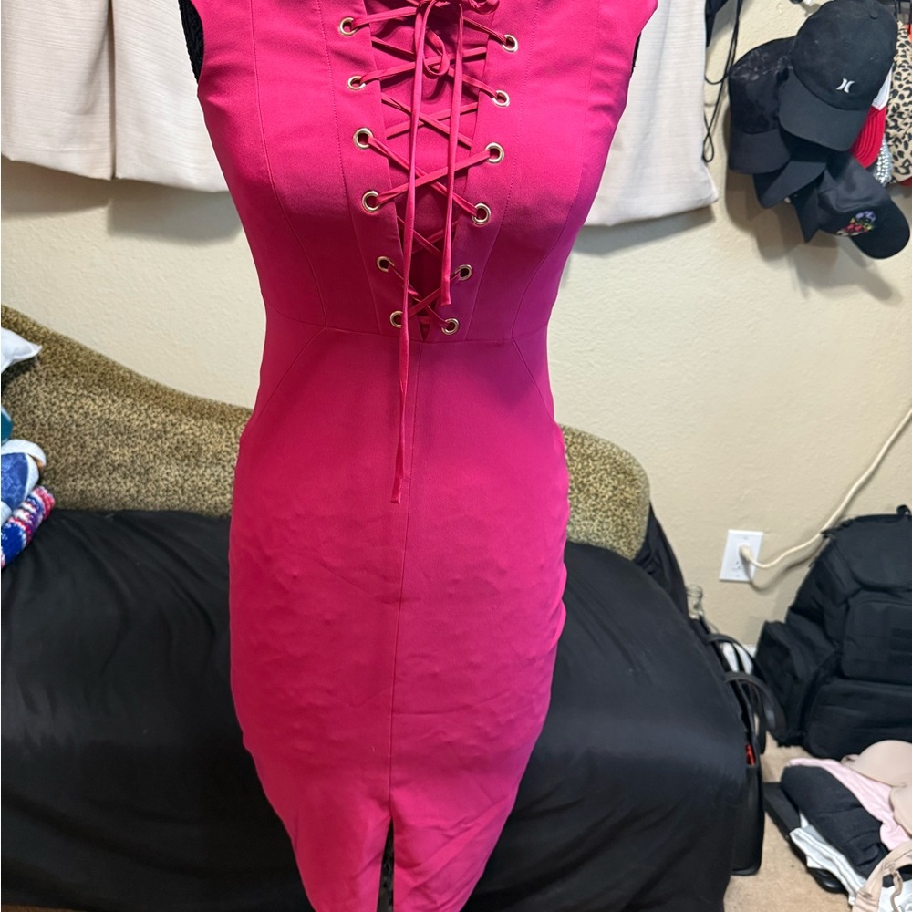 Black Label Fuchsia Lace-Up Mini Dress